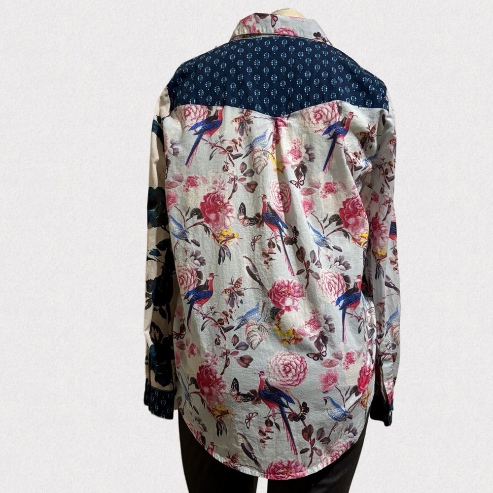 Sundance Floral Button Down Patchwork Boho Shirt,… - image 4